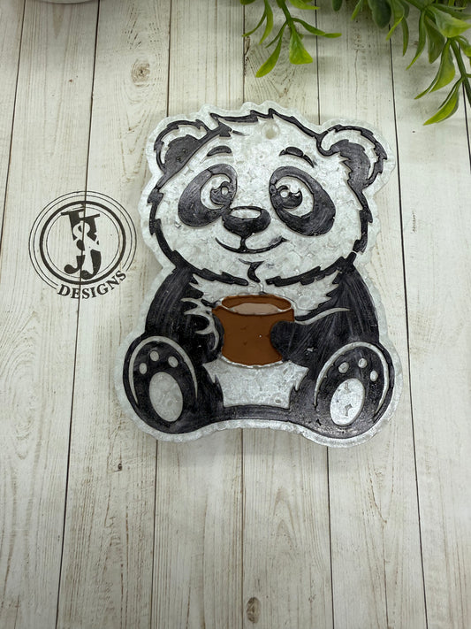 Panda with coffee